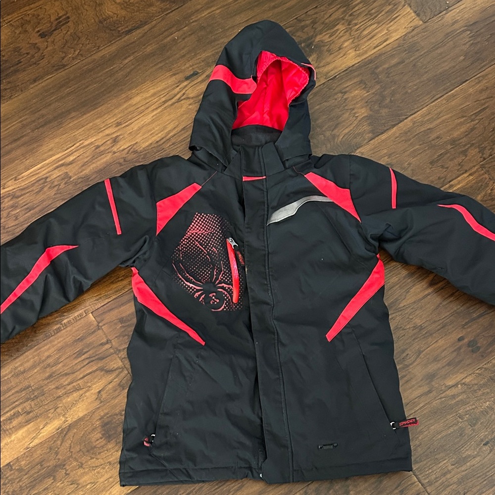 Spyder Black and Red Kids Puffer Jacket